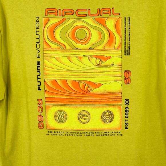 Rip Curl Future Evolution T Shirt Big Boys Sz XL 16 Lime Green Front Back Print - Picture 4 of 8